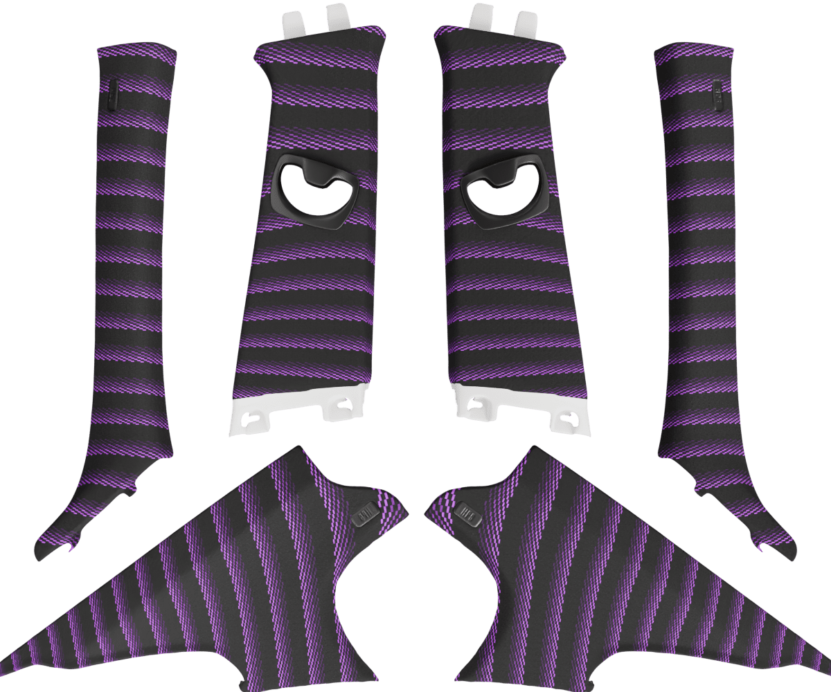 bmw e90 OEM pillar set wrapped in 3 Mtech Purple fabric