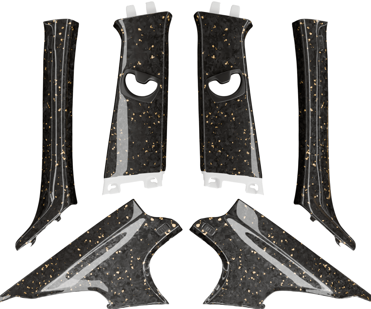 bmw e90 Forged carbon fiber pillar set with colored flakes finished in high gloss