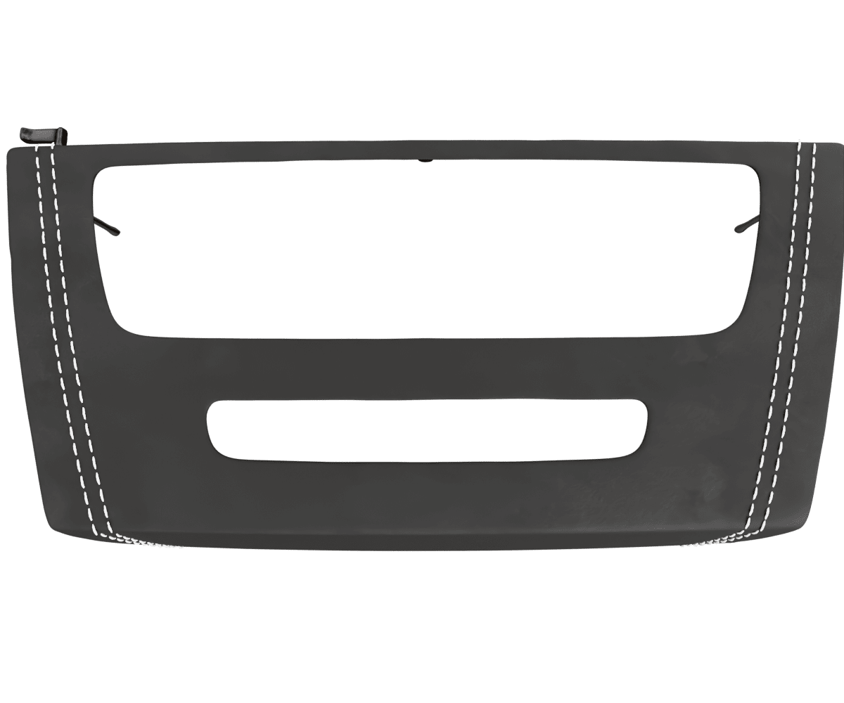 bmw e9x idrive Custom upholstered black Alcantara radio panel cover with cutout with parallel stitching