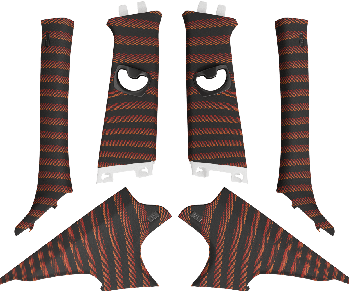 bmw e90 OEM pillar set wrapped in 3 Mtech Red fabric