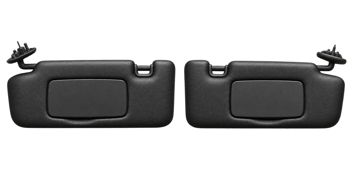 Subaru Impreza GK compatible non-illuminated visor-pair black Nappa leather material preview, based on separate original left and right assembly photographs